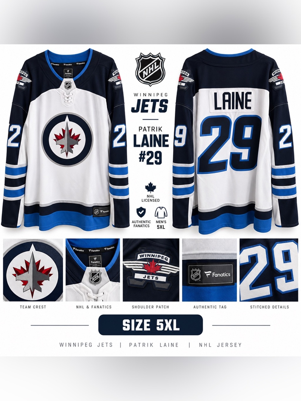 Men's Winnipeg Jets Patrick Laine Fanatics Branded Breakaway Jersey.Size 5xl